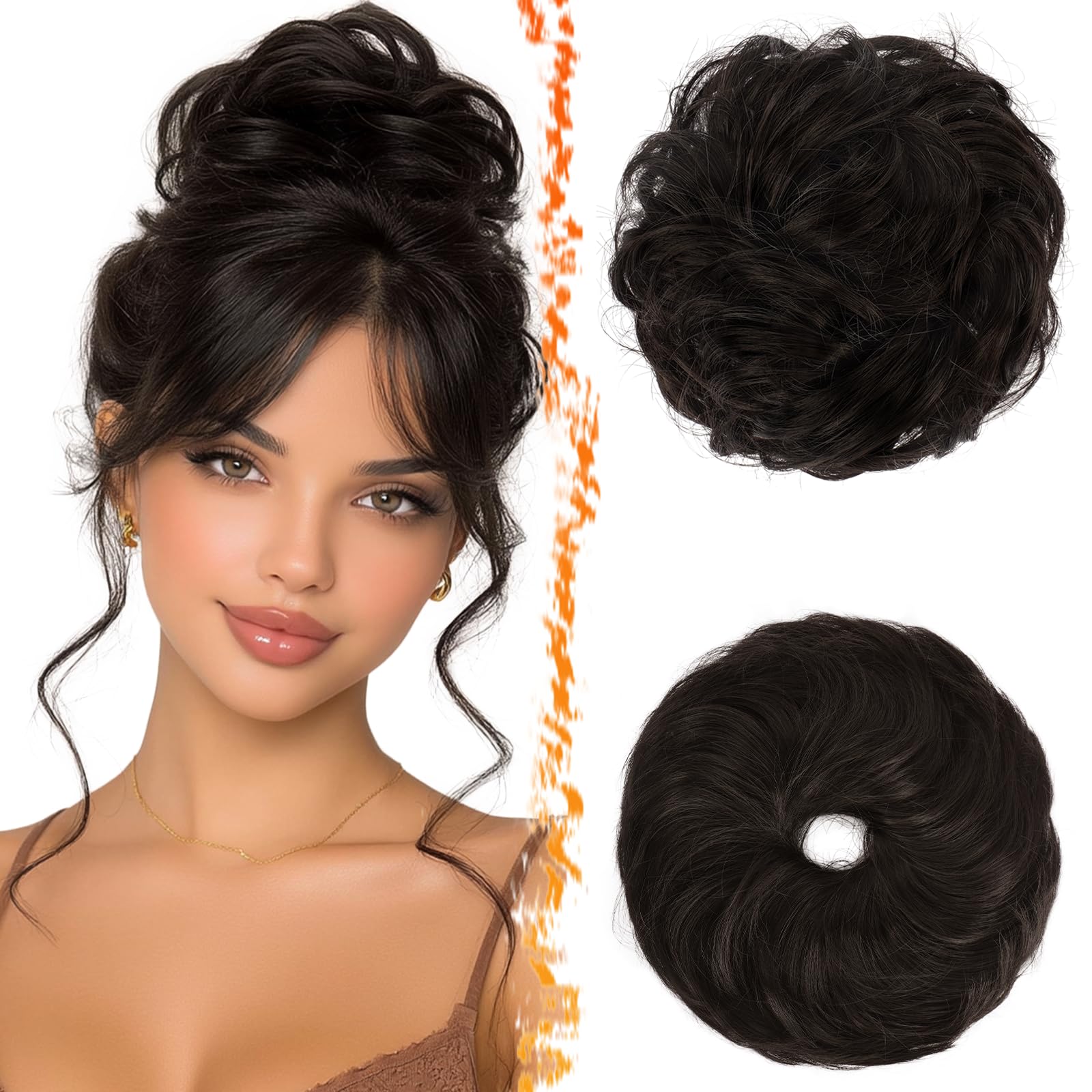 Photo 1 of BARSDAR 2 PCS Dark Brown Messy Bun Hair Piece - Elastic Dark Brown Messy Hair Bun Scrunchies for Women - Thick Soft Synthetic Large Fluffy Donut Updo Hair Extensions Chignons Hairpieces Daily