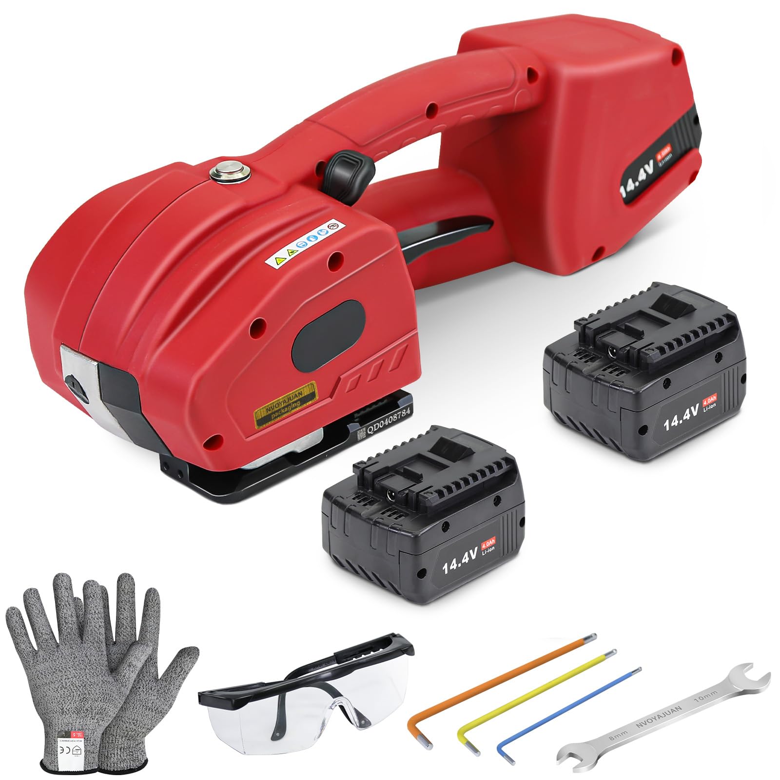 Photo 1 of NVOYAJUAN Hand-held Electric Strapping Machine 2 × 4000mAh Batteries, 1/2-5/8in PP/PET Strapping Compatible Hot Melting, Automatic Tensioning Tool for Quick Packaging of Boxes & Pallets(NYJ-K2)