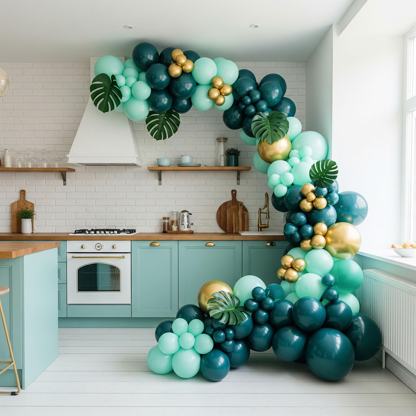 Photo 1 of Teal Balloon Garland Kit 133PCS luxurious double stuffed Dark Teal Gold Mint green Balloons for birthday Graduation Wedding bridal shower Anniversary birthday Party Decorations