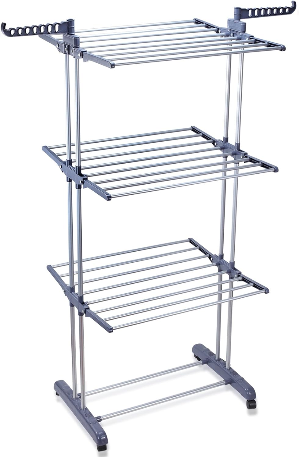 Voilamart Edelstahl Turmwäscheständer Wäschetrockner mit 4 Rollen,rausnehmbaren faltbar 3 Ablagen Kleiderständer Trockenregalen Trockenständer Wäscheständer mit 2 Flügel für Duschkabine