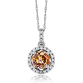 Gem Stone King 1.17 Ct Round Ecstasy Mystic Topaz White Diamond 14K White Gold Pendant