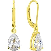 YL 925 Sterling Silver Teardrop Dangle Drop Earrings for Women 7x10 MM Solitaire Birthstone Leverback Jewelry