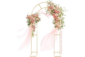 GRENTY Open Arch Backdrop Stand,7.2 FT Metal Double Arch Backdrop Frame U Shaped Wedding Arches for Wedding Ceremony, Baby Shower, Birthday Party, Graduation Party, Photo Backdrops (Gold)