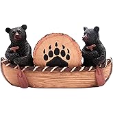 Set of 4 Rustic 3.25-Inch Bear Canoe Coasters - Kitchen & Bar Décor