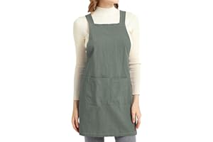 ELEZAY Aprons for Women with Pockets Plus Size Comfort Cross Back No Tie Cotton Linen Apron Pinafore