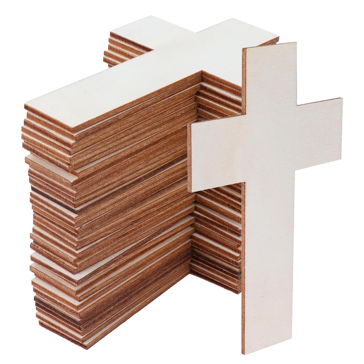 36 Pcs Wooden Crosses, Blank Wood Chip Cutouts Ornaments Unfinished Cross Shaped Wood Pieces Plaques for DIY Painting Craft Projects Halloween Christmas Decoration