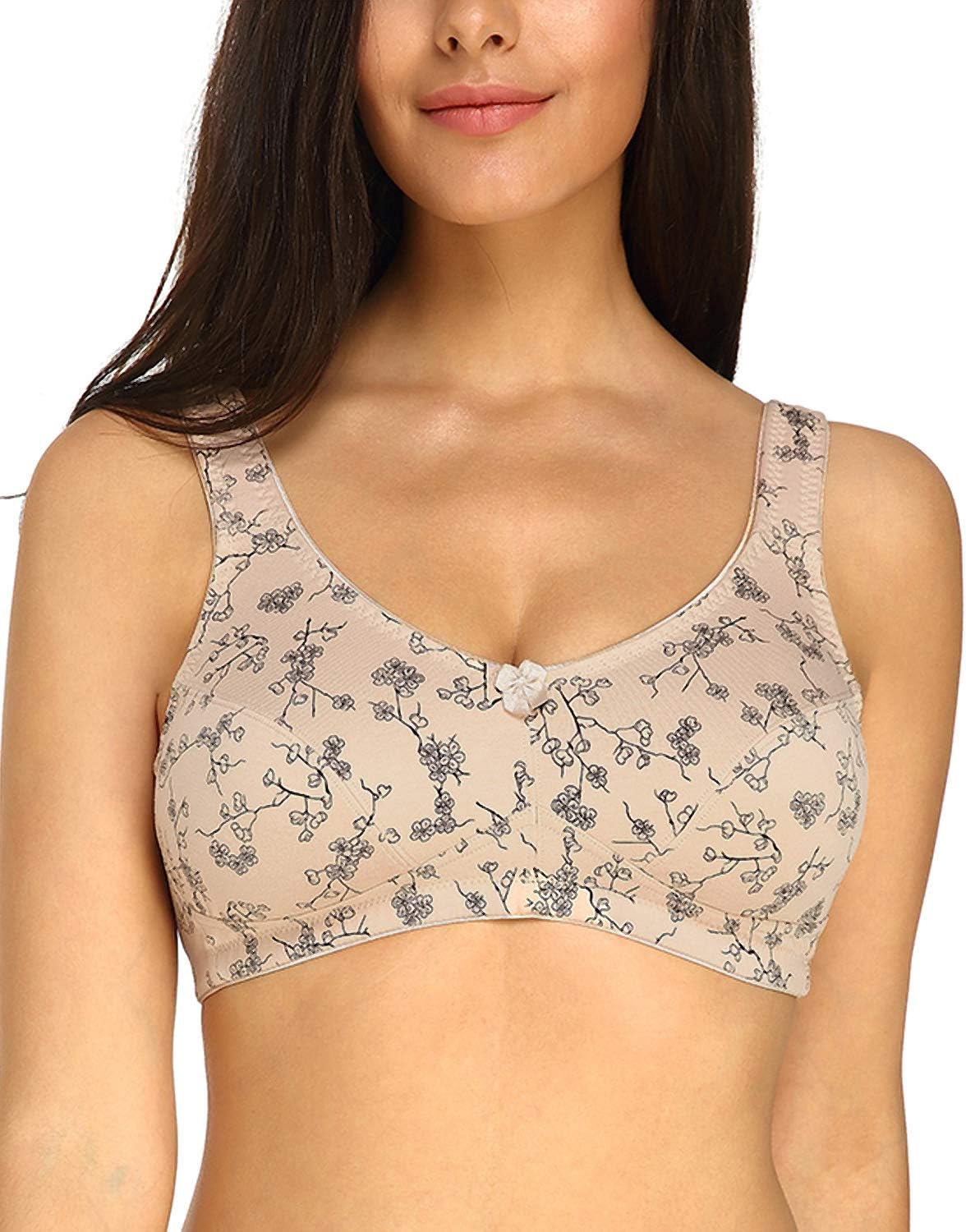 Womens Cotton Bra Non Wired Non Padded Full Figure Floral Plus Size Comfort Minimizer Bras