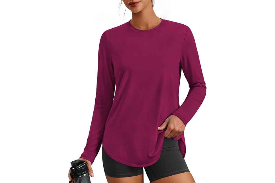 PINSPARK Workout Tops for Women Long Sleeve Shirts Ultra-Soft Gym Top S-3XL | Hip-Length, Ultra-Soft, Lightweight, Quick Dry,