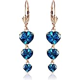 Galaxy Gold GG 14k Solid Gold dangling Blue Topaz hearts Earrings