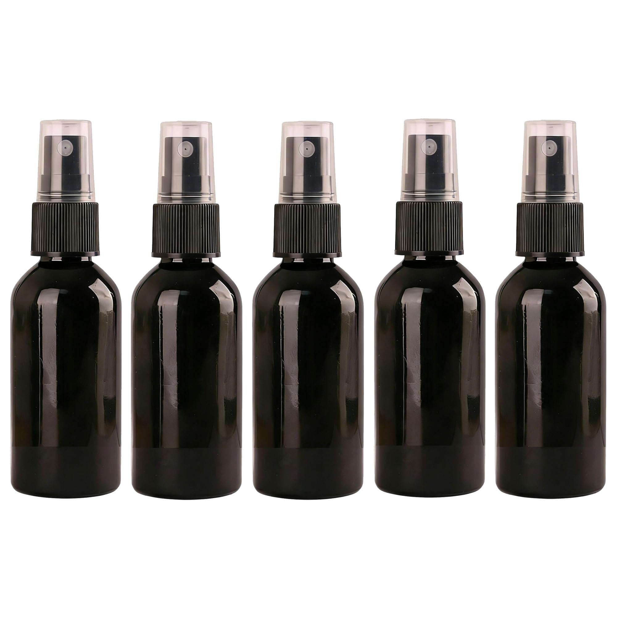 VASANA 5Pcs 50ml Away from Light Black Plastic Spray Bottle Fine Mist Empty Refillable Sample Perfume Boxes Travel Portable Sample Cosmetic Atomizers Container with Black Sprayer(Black)
