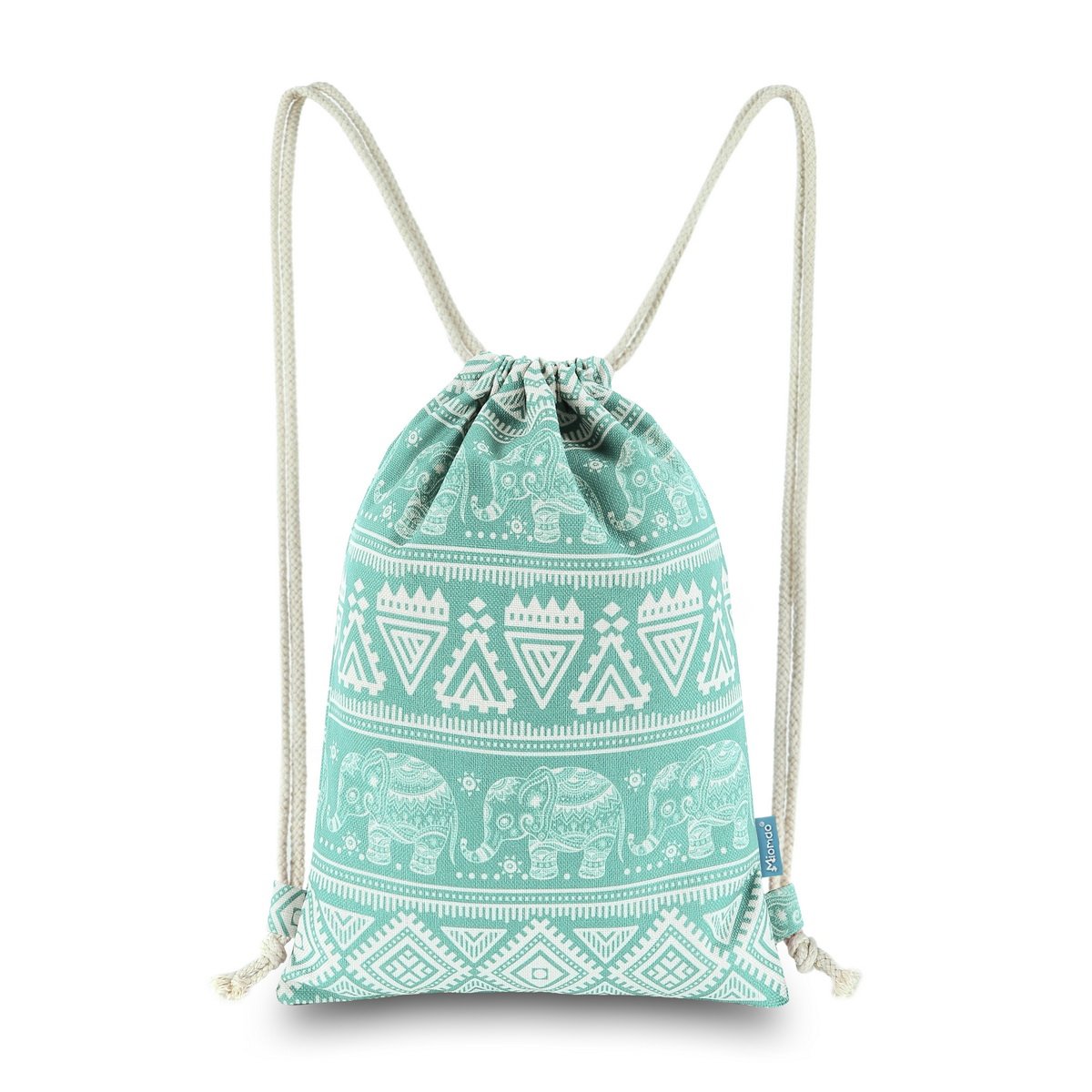 Miomao Drawstring Backpack Elephant String Bag Geometric Gym Sackpack Canvas Sinch Sack Sport Cinch Bag Yoga Daypack Beach Gift Bag for Men & Women 13 X 18 Inches Fair Aqua