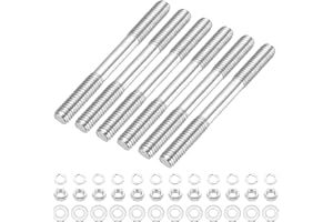 MECCANIXITY 6Set M6x70mm Double Ended Stud Screws, 304 Stainless Steel Dual Threaded Rod Bar Bolts Studs with Nut Washer for 