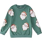 AG AGUU Kid Girls Christmas Sweatshirts Glitter Patch Santa Claus Crewneck Pullover Xmas Shirts Holiday Tops Clothes 6-11Y