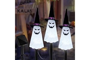 LIGHTSHINE 3PCS Ghost Solar Halloween Decorations, Solar Landscape Pathway Lights, Garden Stakes Light, Outdoor Halloween Lights Decor for Yard, Patio, Porch (White)