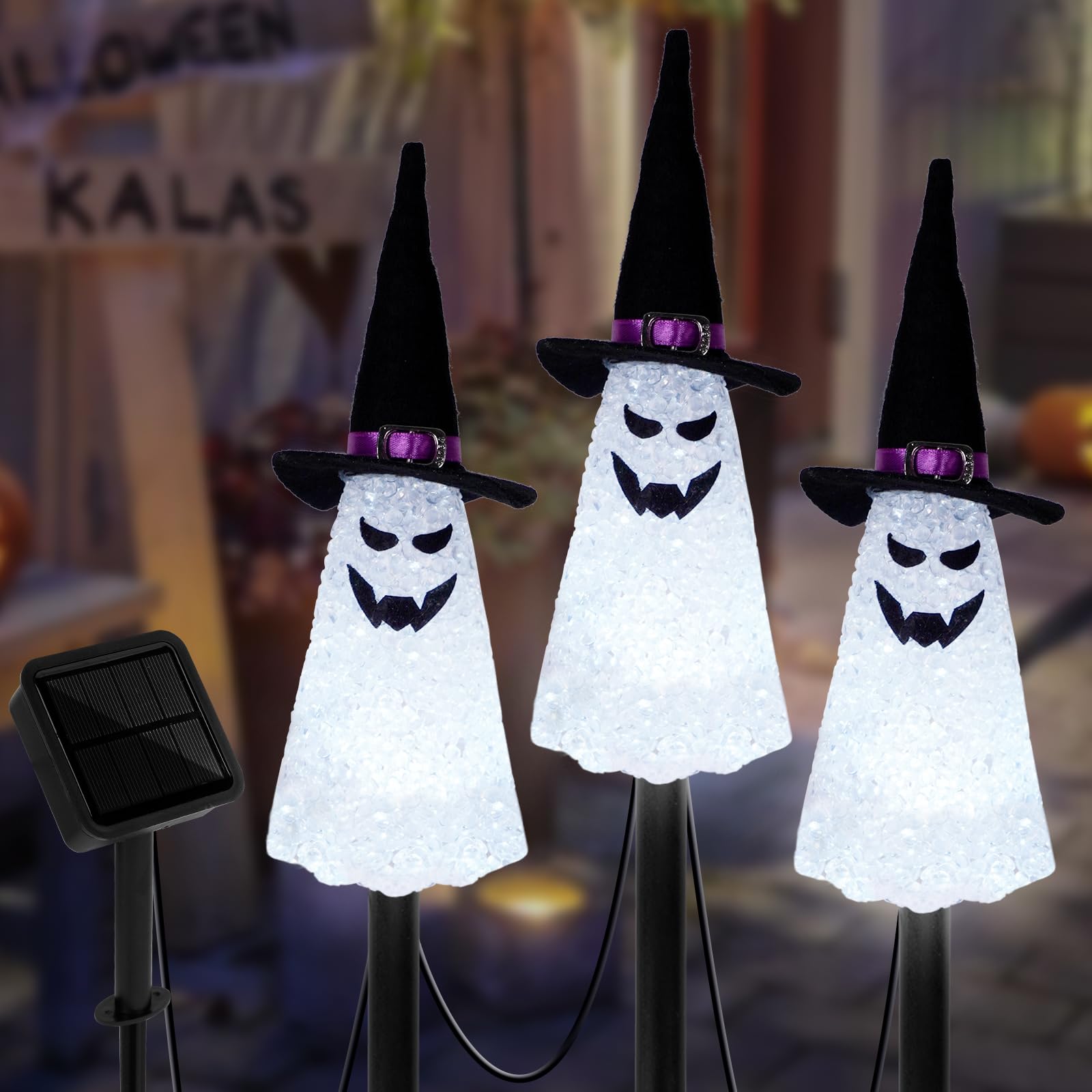 Photo 1 of LIGHTSHINE 3PCS Ghost Solar Halloween Decorations, Solar Landscape Pathway Lights, Garden Stakes Light, Outdoor Halloween Lights Decor for Yard, Patio, Porch (White)