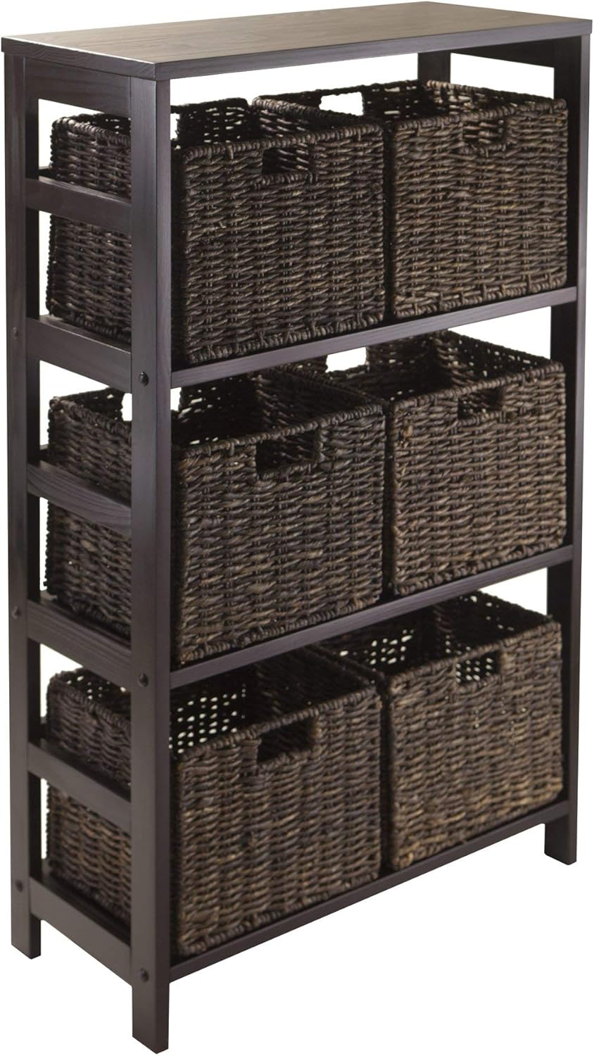 storage shelf baskets on Amazon Com Winsome Granville 7 Piece Storage Shelf With 6 Foldable Baskets Espresso Home Kitchen