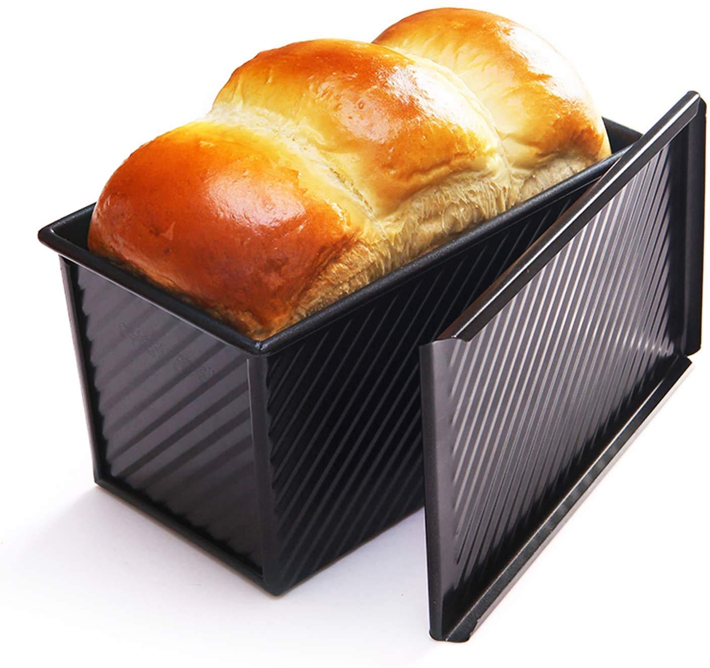 CHEFMADE Loaf Pan with Lid, Non-Stick Bakeware Carbon Steel Bread Toast Mold with Cover for Baking Bread - Black