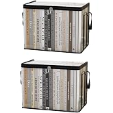 kebit 2 pcs Transparent PVC Book Storage Box, Foldable with Handle, Large Capacity Student or Office Book Organizer