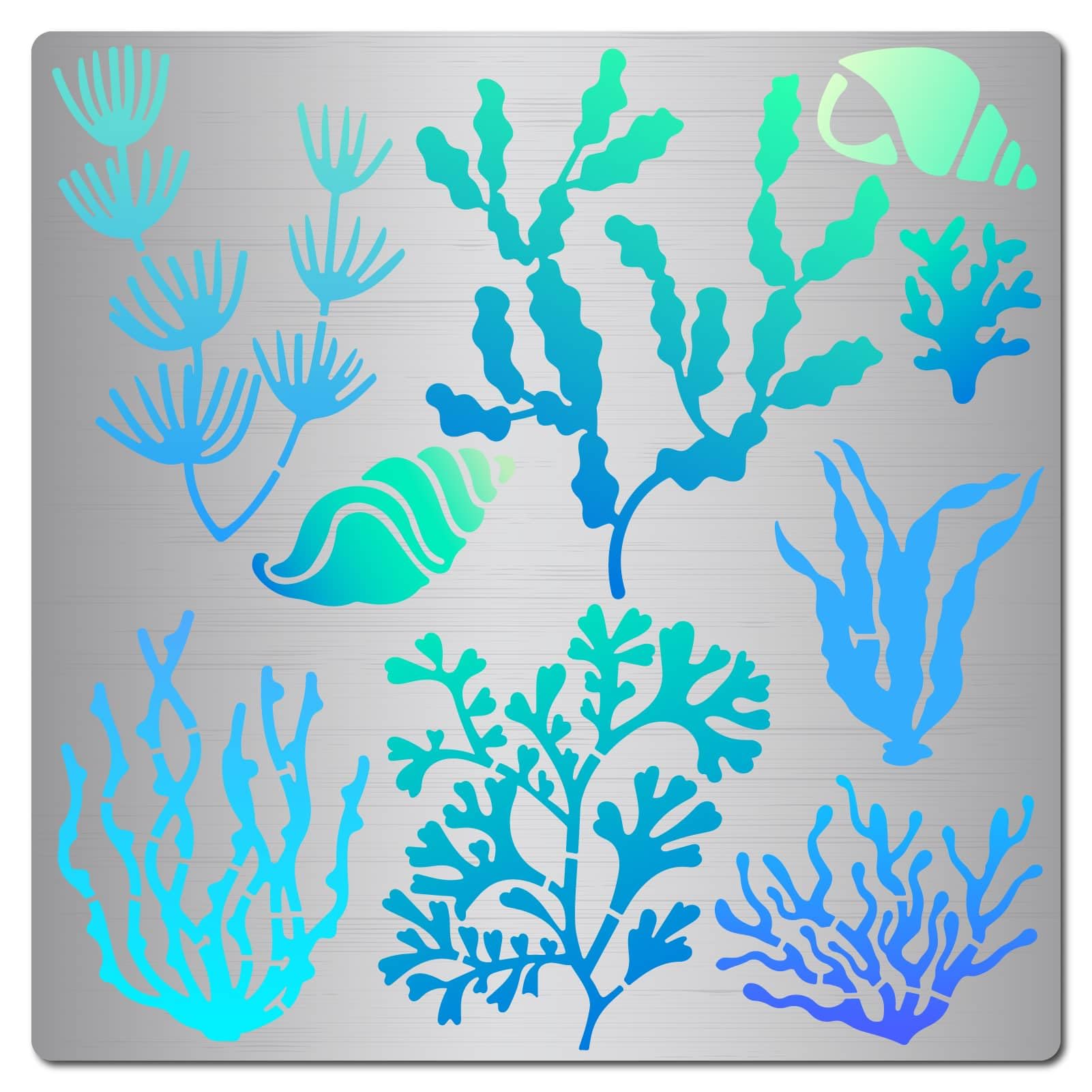 GORGECRAFT 16 * 16cm Seaweed Stencils Ocean Creatures Stencil Metal Journal Stencil Shells Stencils Stainless Steel Template Tool for Wood Burning Pyrography and Engraving Scrapbooking Crafting Diy