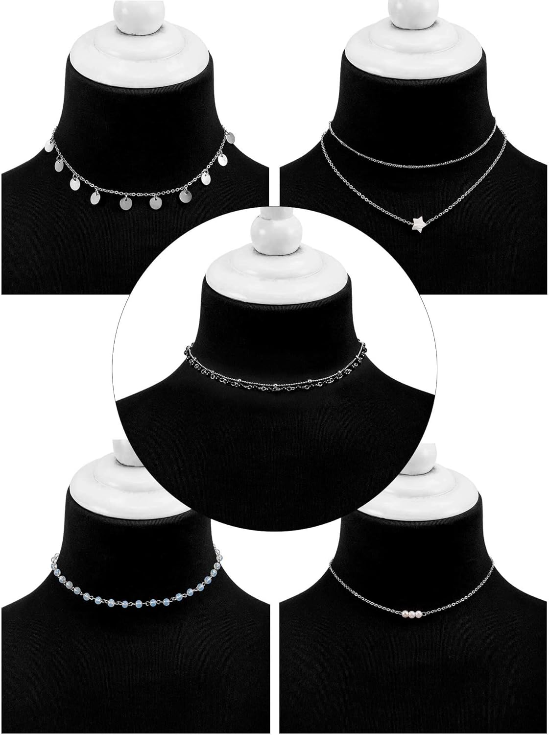 BBTO 9 Pieces Women Girls Layered Choker Necklace Sliver Layered Pendant Choker Jewelry Set (Style 1): Jewelry