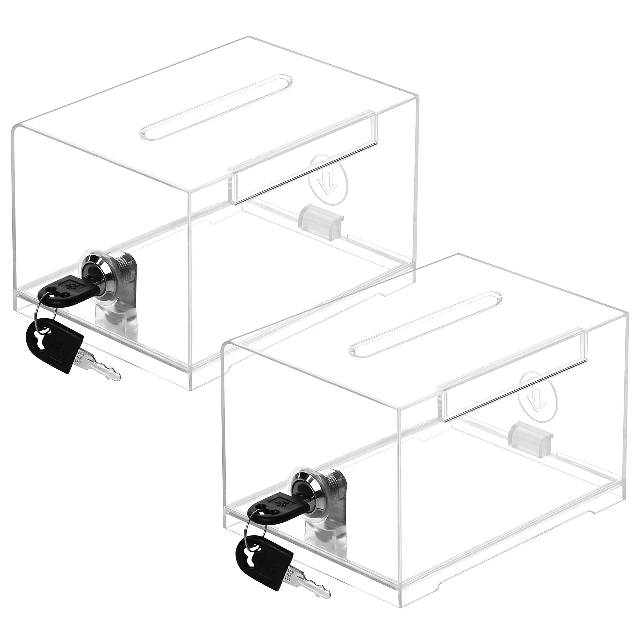 Belle Vous 2 Pack Clear Plastic Suggestion Box with Lock - L11.5 x W16 x H10cm / 4.53 x 6.30 x 3.94 Inches - Large Comment, Ballot, Donation, Collection, Key Drop, Business Cards & Ticket Container