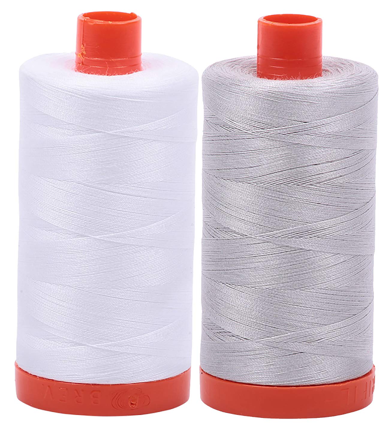 AURIFIL Cotton Mako 50wt Thread 2 Large Spools: White + Aluminum (2024+2615)