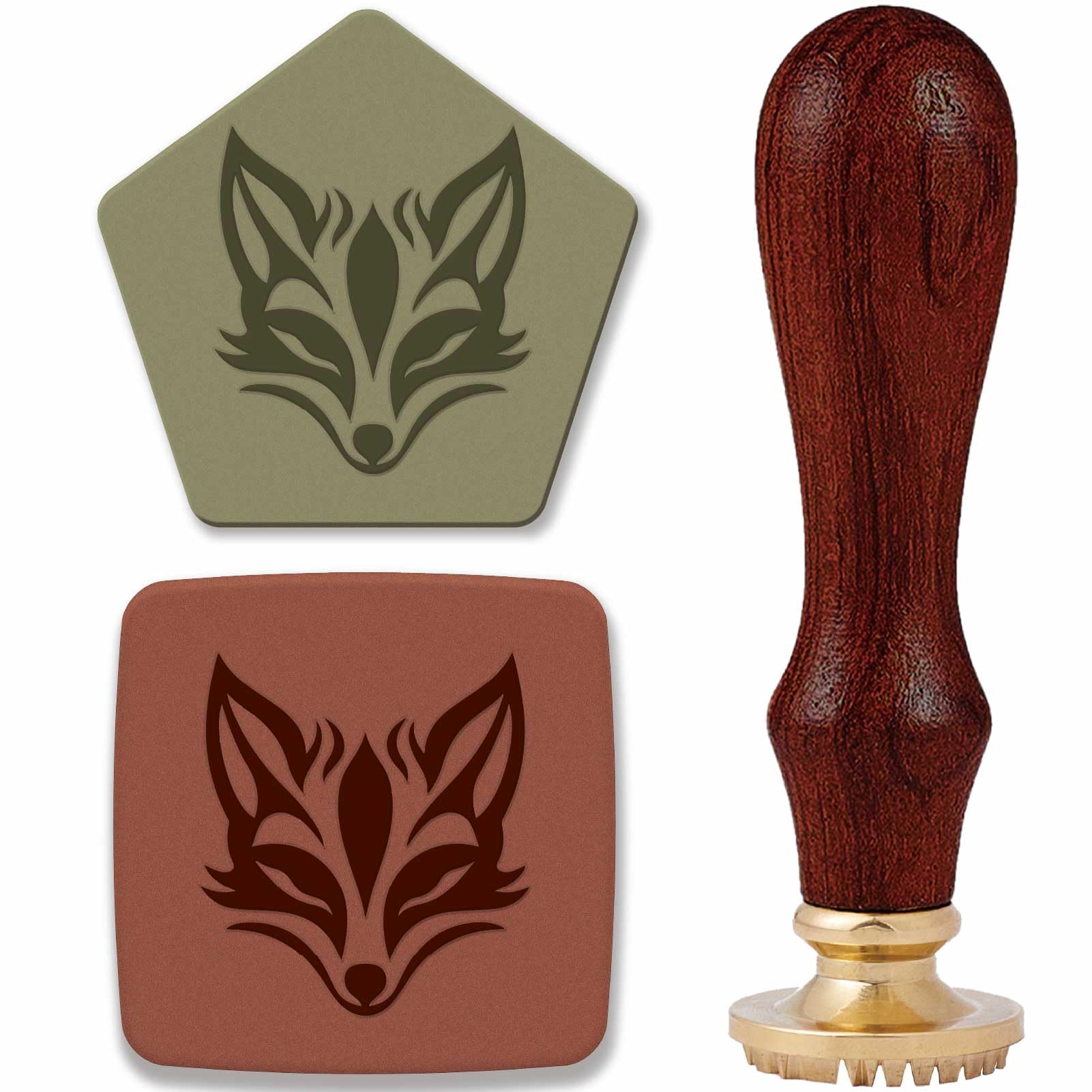 CRASPIRE Pottery Stamp for Clay Handmade 1 inch(25mm) Fox Ceramics Stamp Removable Wood Head with Golden Handle Unique Imprints DIY Crafts Polymer Clay Tools Makers