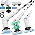 Electric Spin Scrubber - Cordless Cleaning Brush with Digital Display, 2 Speeds, 8 Brush Heads, IPX7 Waterproof, Adjustable Long Handle for Bathroom, Tub, Tile, Shower, and Car