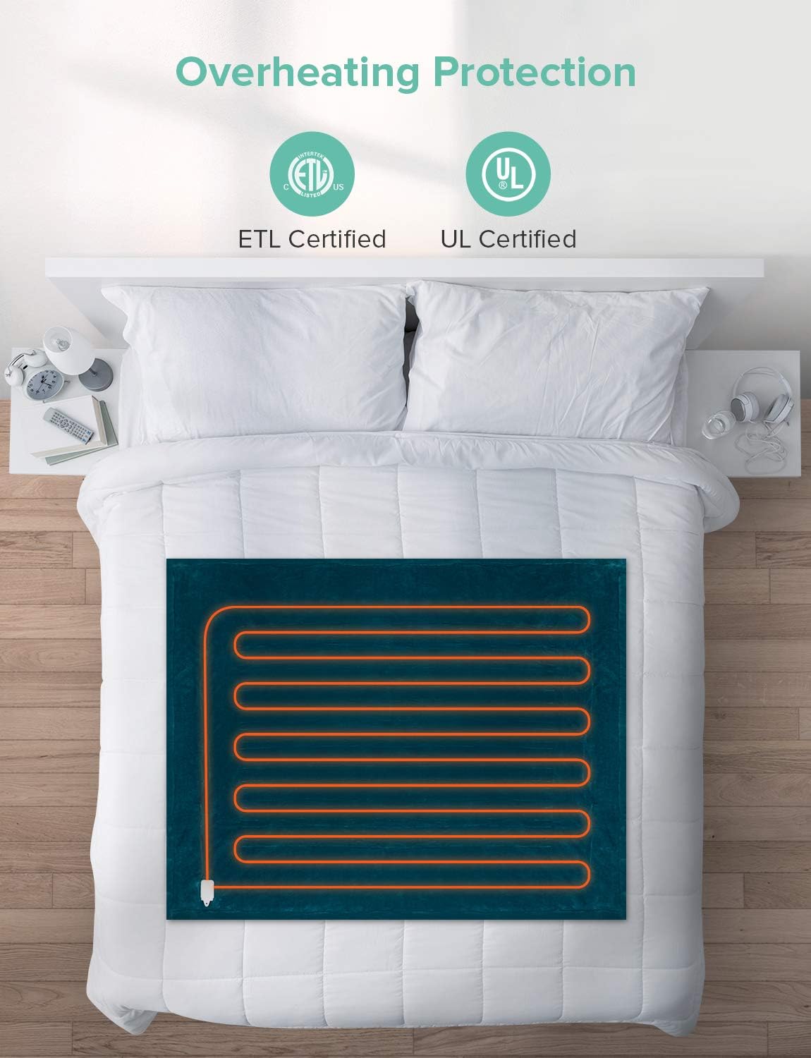 Sable Heated Blanket Electric Throw, 50" x 60" Full Body Size Fast Heating Blankets Flannel, 10 Heating Levels 3 Hours Auto-Off ETL Certified Machine Washable (Blue): Home & Kitchen