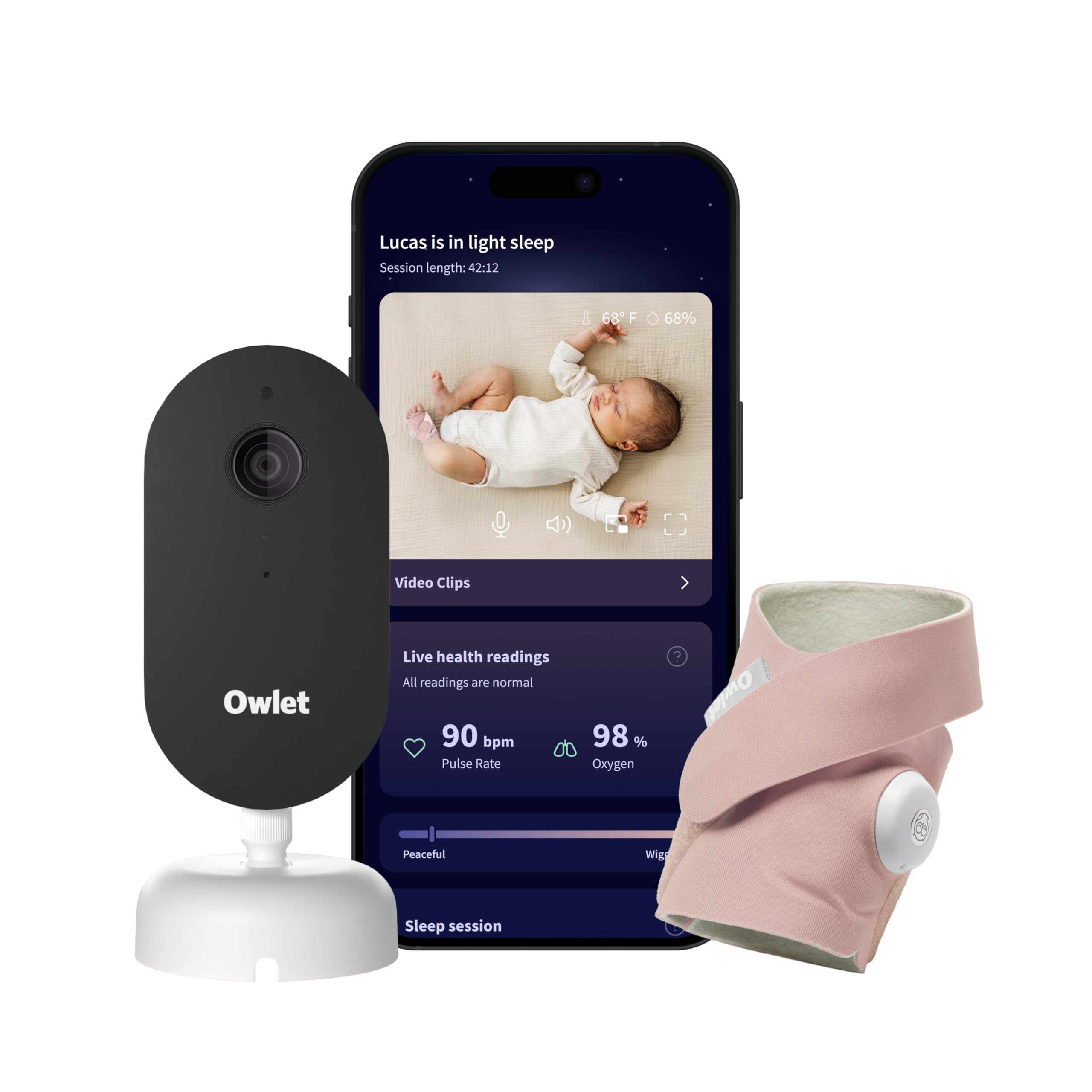 Photo 1 of **MISSING PARTS***Owlet Dream Duo (Gen 3) Smart Baby Monitor All-in-One Bundle - 2K HD Video Baby Monitor with Alerts & Owlet Dream Sock Tracks Baby’s Oxygen, Heart Rate & Sleep | Health Insights via App | Dusty Rose