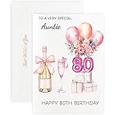 MAGJUCHE 80th Birthday Cards for Auntie, Pink Happy Birthday Cards, with Envelope and Wax Seal, 5x7 inch