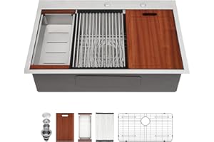Sarlai 28 Kitchen Sink Drop In - 28 "x 22" Kitchen Sink Drop In Stainless Steel 16 Gauge Ledge Workstation Topmount Single Bowl Over Counter Kitchen Sinks Basin