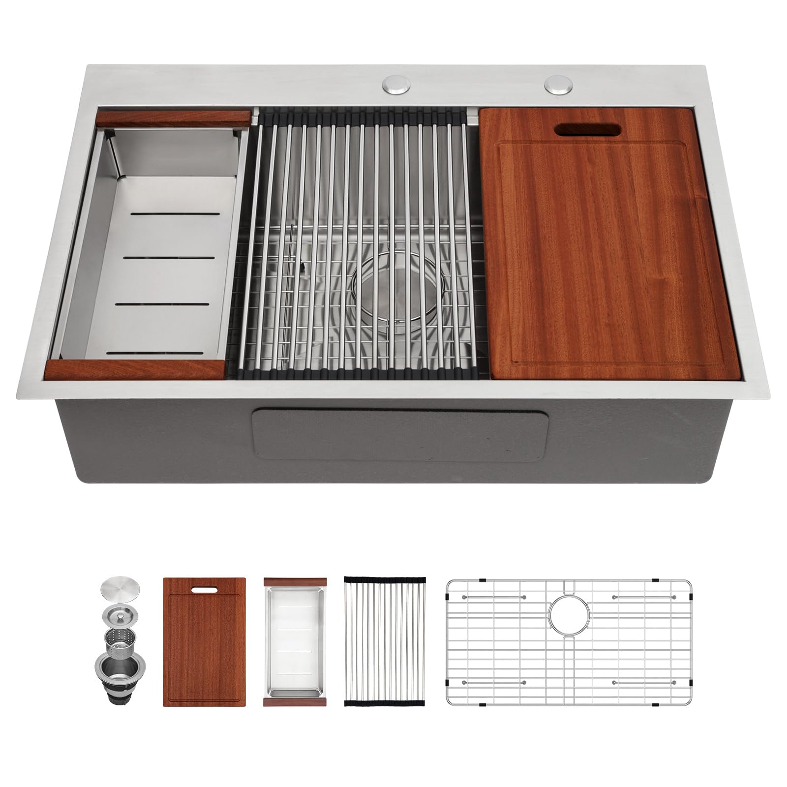 Photo 1 of Sarlai Drop In Kitchen Sink - 33x22 Drop In Kitchen Sink Ledge Workstation 16 Gauge Stainless Steel Topmount Deep Single Bowl Over Counter Sinks Basin Round Corners