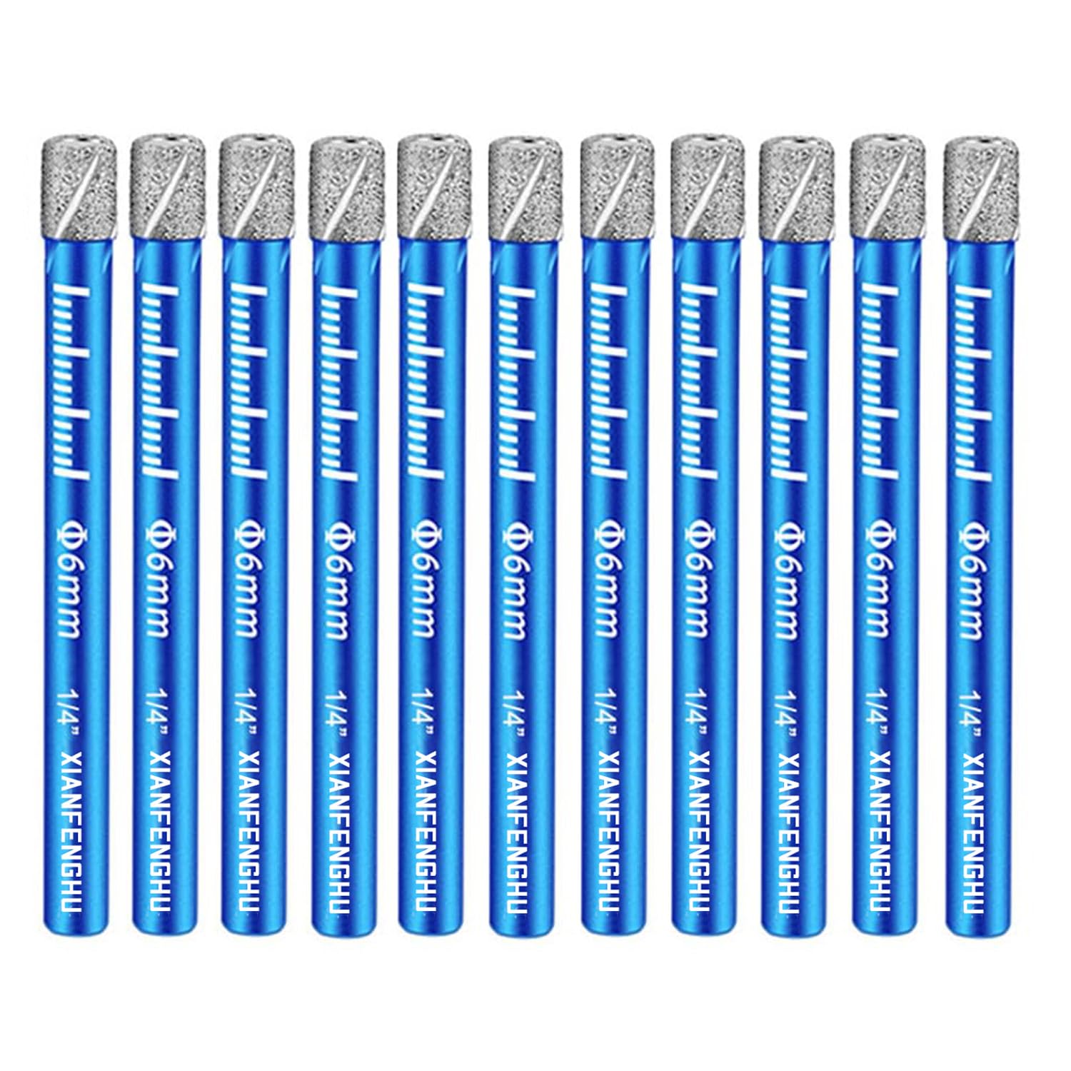 Photo 1 of 1/4" Dry Diamond Core Drill Bits Set 11PCS Tile Hole Saw Kit Vacuum Brazed with Round Shank U Type Slot Design for Ceramic Porcelain Tiles Marble Granite Quartz Glass Hard Materials