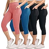 Real Essentials 4 Pack: Women's Capri Leggings with Pockets Casual Yoga Workout Exercise Pants (Available in Plus Size)