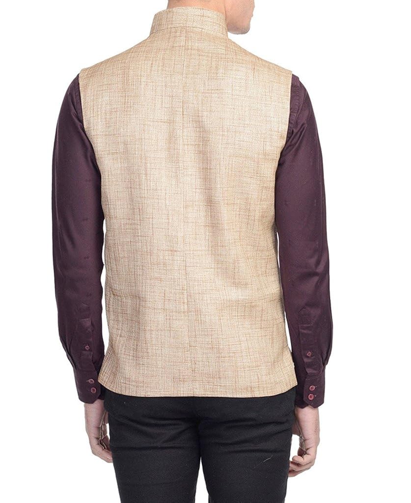 glamio men's beige waistcoat occassion partywear festival nehru jacket