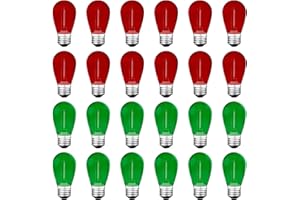 MECONARD S14 Colored LED String Light Bulbs, 24-Pack 1W Plastic Shatterproof Waterproof Outdoor Indoor Replacement Bulbs for Home Decor, E26 Medium Screw Base, Red and Green Christmas Bulbs