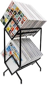 KRONNDORF Vinyl Record Storage Rack, Black - Holds 200 Vinyls, Modern 2 Tier Small Book Shelf Organizer for Small Spaces, Sturdy Records Holder for LP Albums, Narrow Metal Freestanding Display Stand