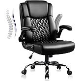 OFIKA Leather Office Desk Chair,Ergonomic Office Chair with Lumbar Support,Computer Chair,Executive Leather Chair with Padded Flip-up Arm,Adjustable Armrests, Black,275LBS