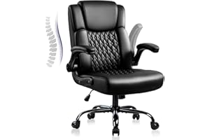 OFIKA Leather Office Desk Chair,Ergonomic Office Chair with Lumbar Support,Computer Chair,Executive Leather Chair with Padded Flip-up Arm,Adjustable Armrests, Black,275LBS
