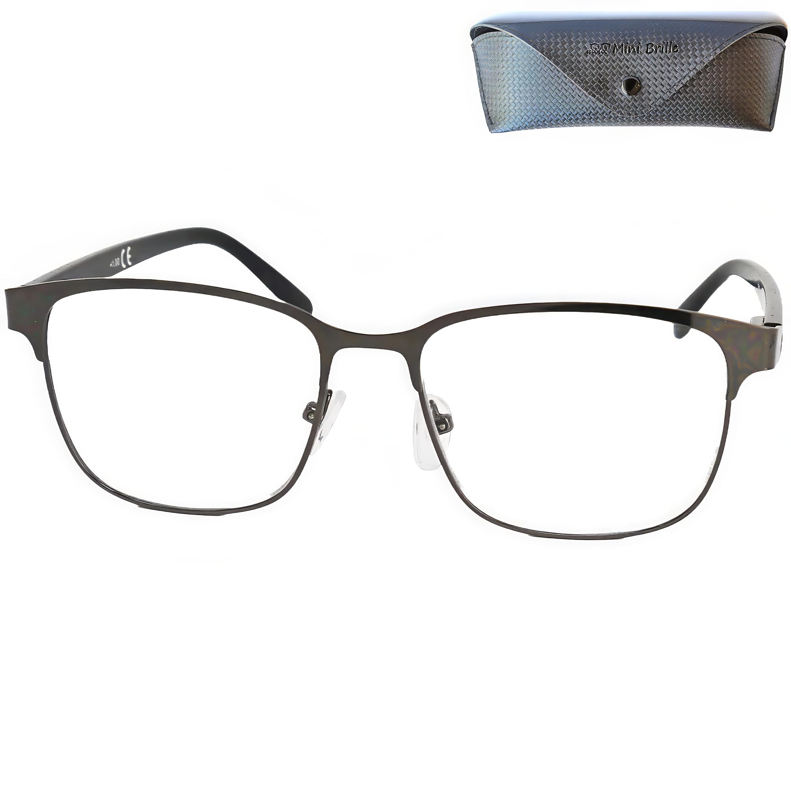 Mini Brille - Vintage Metal Reading Glasses with large Lenses, Including FREE Case, Stainless Steel Frame (Graphite) and Plastic Temples, Women and Men Reading Glasses +2.50 Magnification