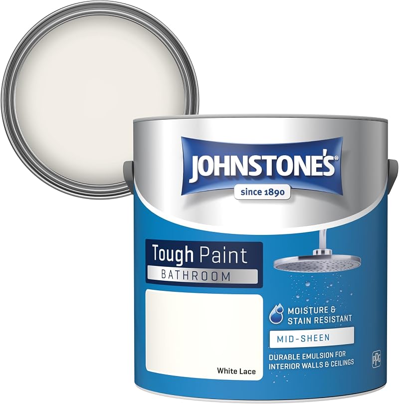 Johnstone's Bathroom Paint White Lace Mid Sheen Stain Blocker 2.5L 12m2