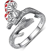 CVRAVO Mushroom Ring 925 Sterling Silver Mushroom Adjustable Open Ring Cute Nature Jewelry Gifts for Women Girls