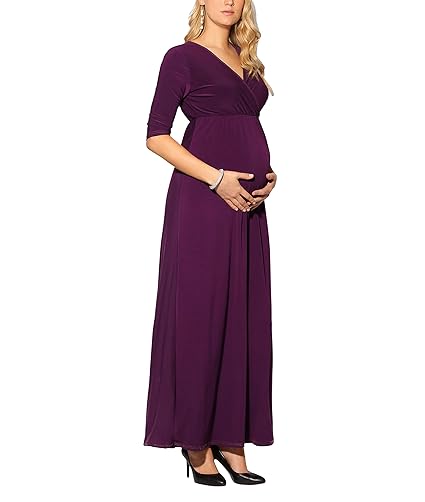 KRISP Damen Umstandsmode Knielanges Kleid oder Maxikleid Empire Taille V-Ausschnitt
