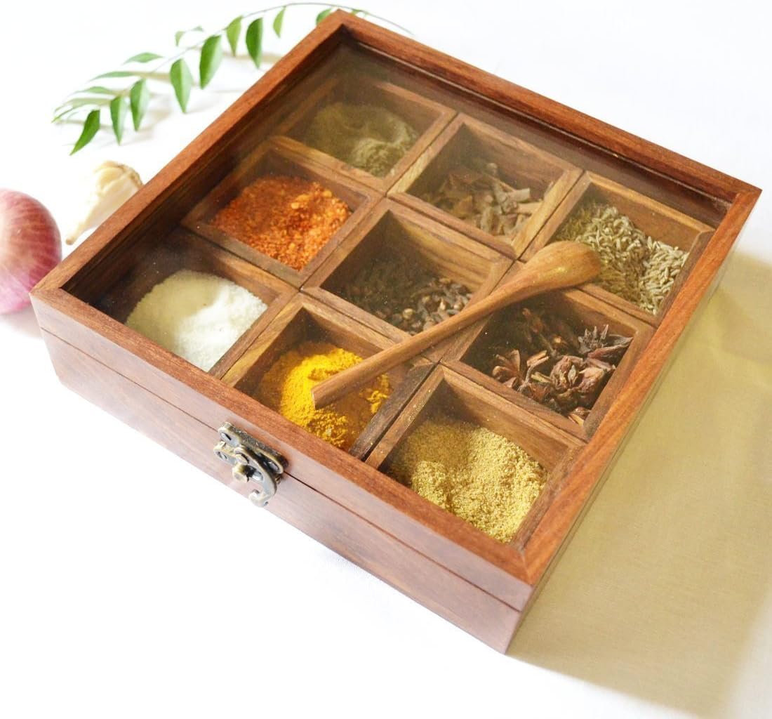 Indiacraftsoul Diwali Thanks Giving and Masala Box with Glass on Top & Spoon