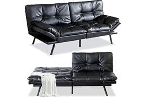 MUUEGM Futon Sofa Bed Couch Modern Faux Leather Futon Convertible Sofa Bed Memory Foam Futon Couch Bed Sofa Couch Loveseat Sleeper Sofa for Compact Living Spaces,71'' x33''x31.5'',Black