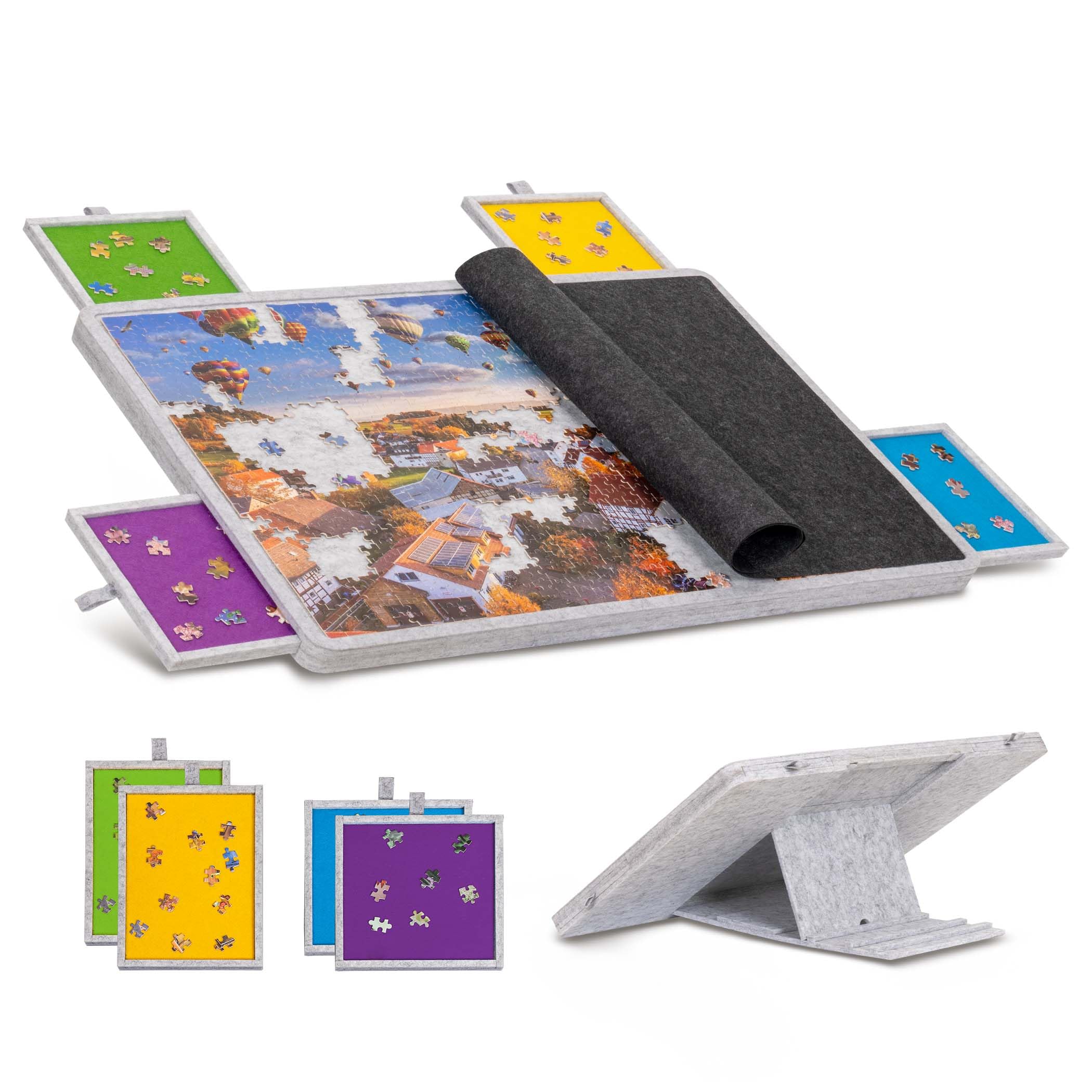 Becko US 1000 Piece Tilting Puzzle Board with 4 Colorful Drawers & Cover, Lightweight & Portable Felt Puzzle Table With Bult-in Easel, 3 Tilt Options, Jigsaw Puzzles Storage For Adults