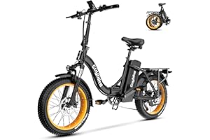 EUYBIKE Folding Electric Bike for Adults with Peak 1000W Motor, 48V 20AH Battery up to 30MPH 80 Miles, 20" Fat Tire All Terrain Ebike, Front Suspension 7-Speed Commuter E Bike, Step-Thru, UL Certified