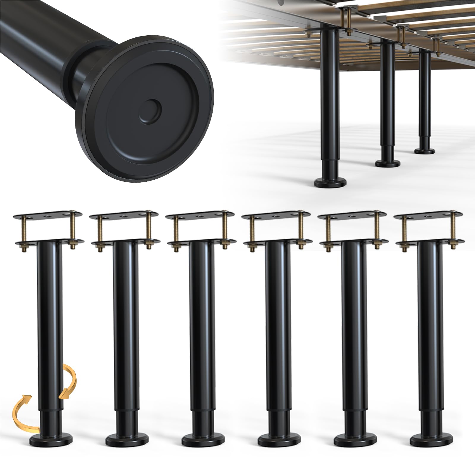 Photo 1 of YUEYIN Adjustable Height Bed Frame Support Leg, Metal Bed Frame Support Legs with Rubber Base, Bed Slat Support Leg for Heavy Duty/Wooden/King/Queen Bed Frame (10"-16.5" (6pcs))
