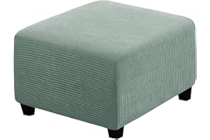 DKSLIPGO Square Jacquard Ottoman Covers Ottoman Slipcovers Folding Storage Stool Protector Elastic Bottom Stretch High Spandex Small Checks (Medium,Green)